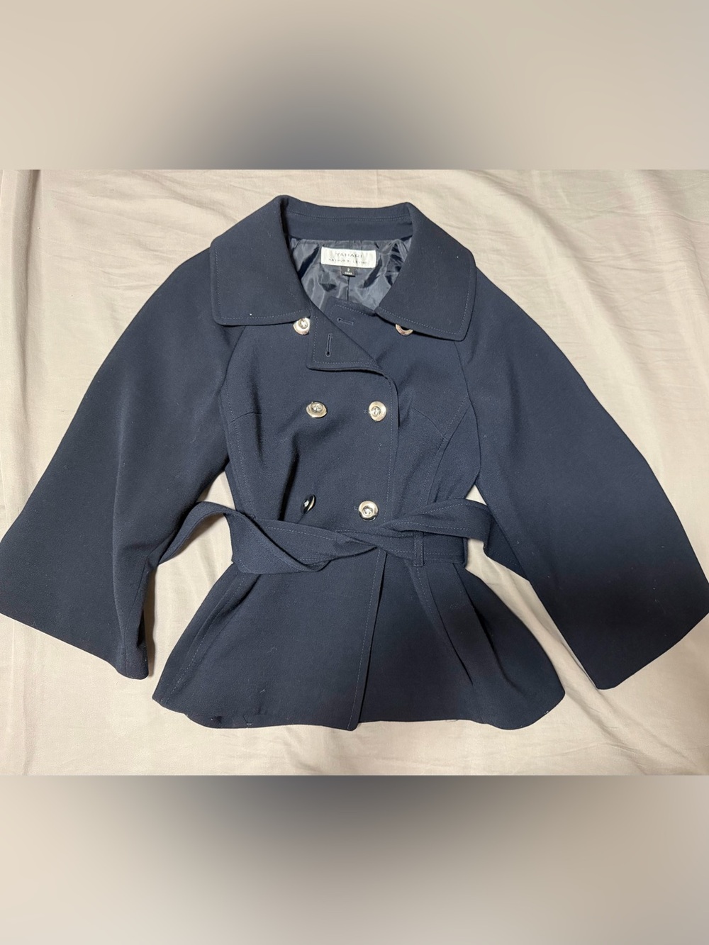Tahari | Navy Peacoat with Belt